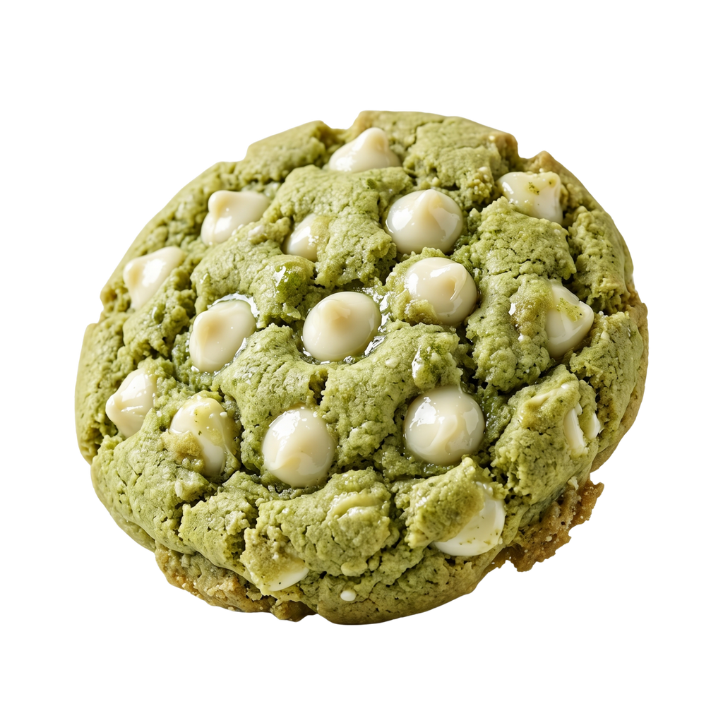 Tasse de matcha vert de Mamy Cookies avec thé en poudre vert dans un bol blanc, mise en scène élégante et naturelle