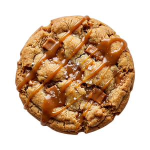 Biscuits au caramel beurre salé de Mamy Cookies, vue en gros plan avec garniture croustillante et texture dorée.